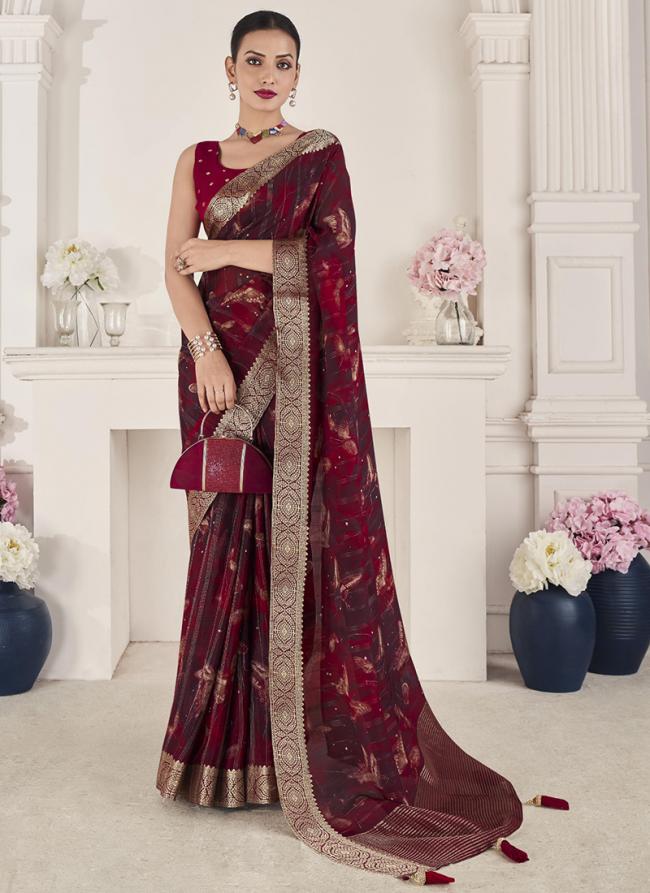 Viscose Silk Red Party Wear Weaving Saree